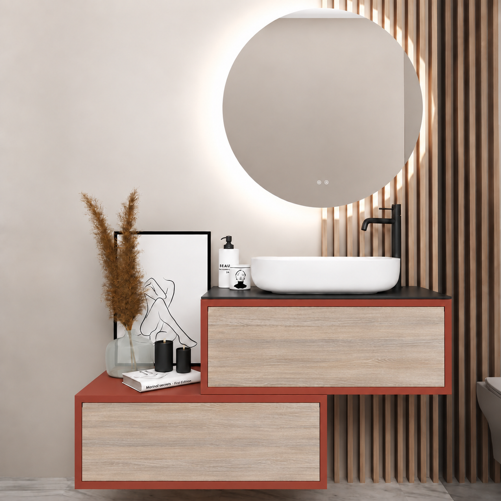 Asymmetrical Drawer vanity - cabinet 165 / drawers 326 / Black countertop