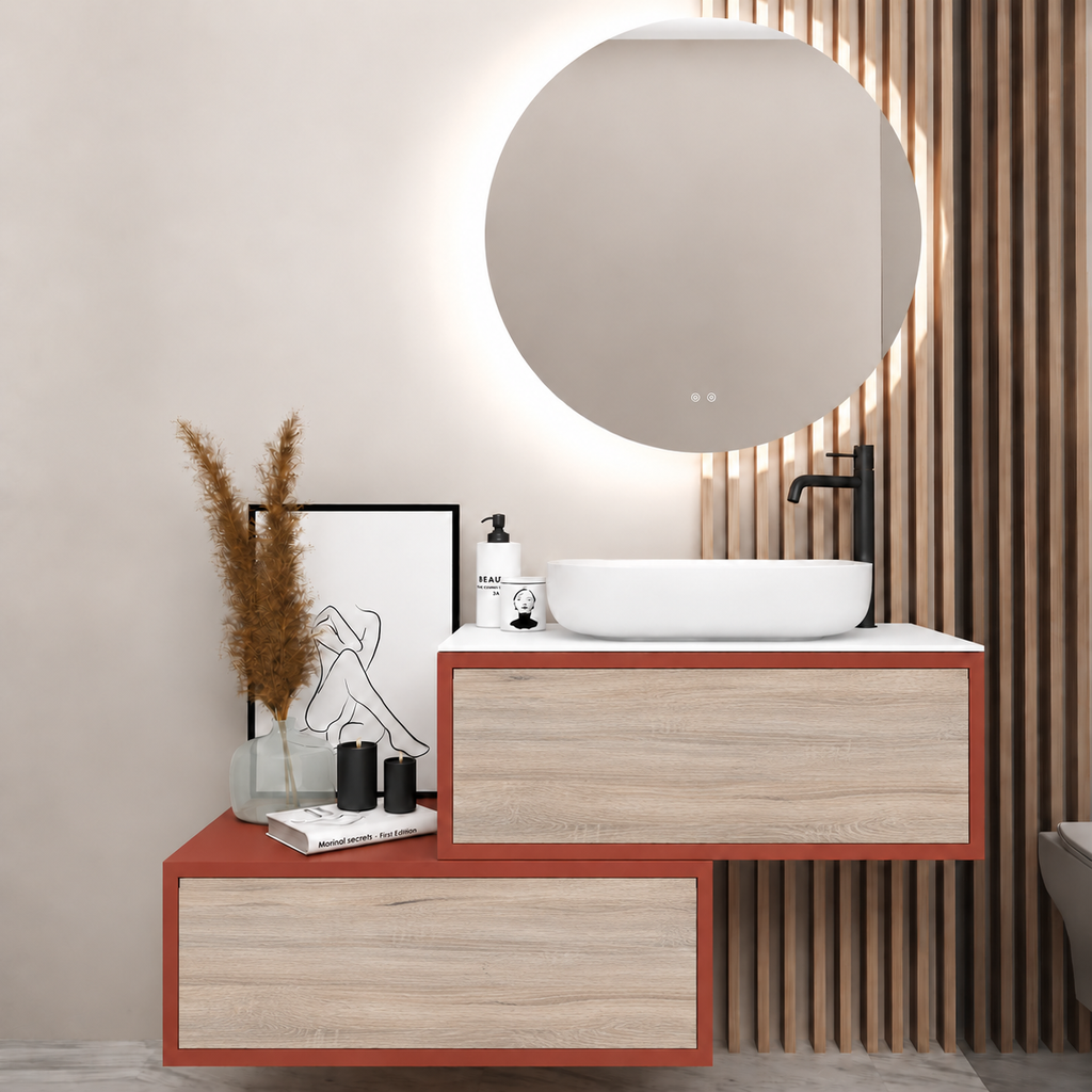 Asymmetrical Drawer vanity - cabinet 165 / drawers 326 / White countertop
