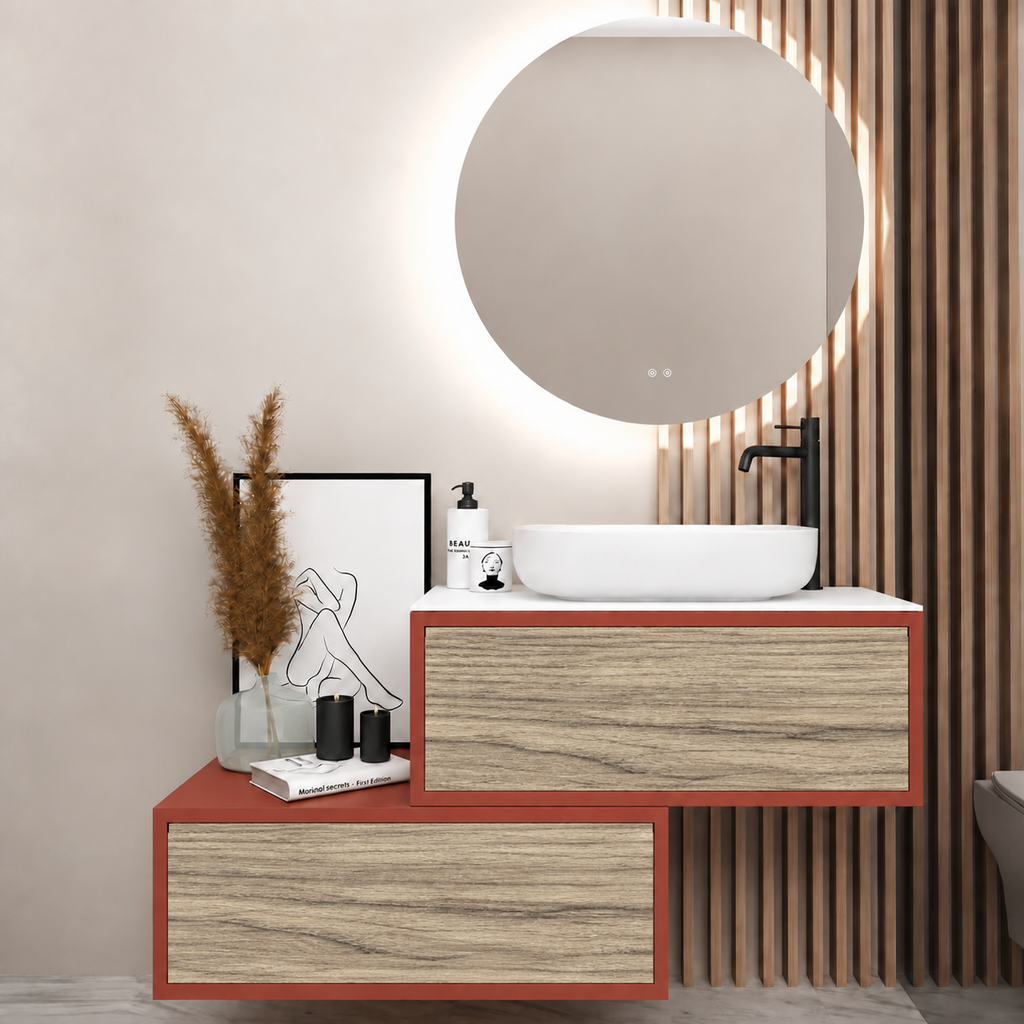 Asymmetrical Drawer vanity - cabinet 165 / drawers 390 / White countertop
