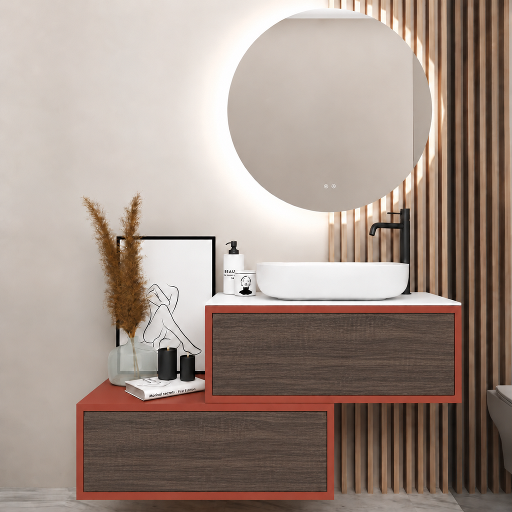 Asymmetrical Drawer vanity - cabinet 165 / drawers 399 / White countertop