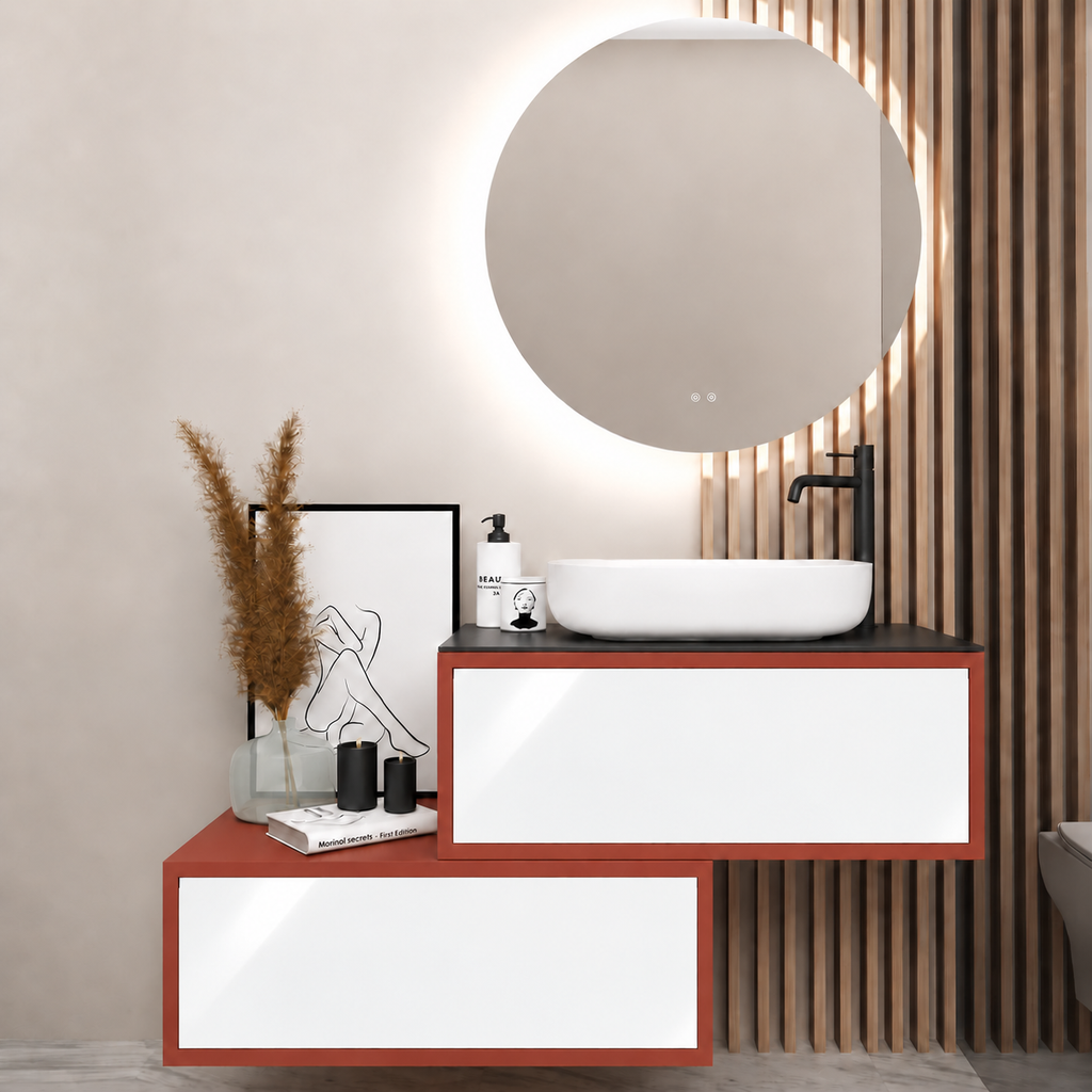 Asymmetrical Drawer vanity - cabinet 165 / drawers 6010 / Black countertop