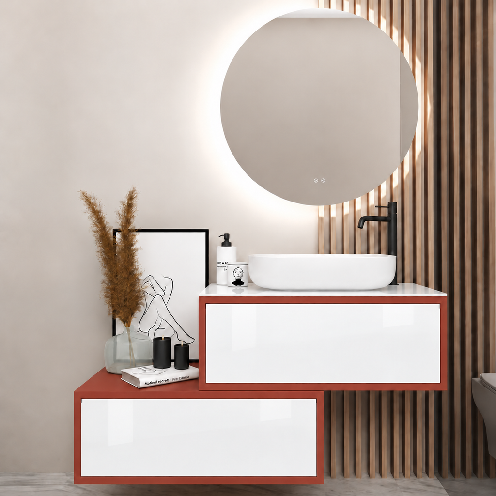 Asymmetrical Drawer vanity - cabinet 165 / drawers 6010 / White countertop