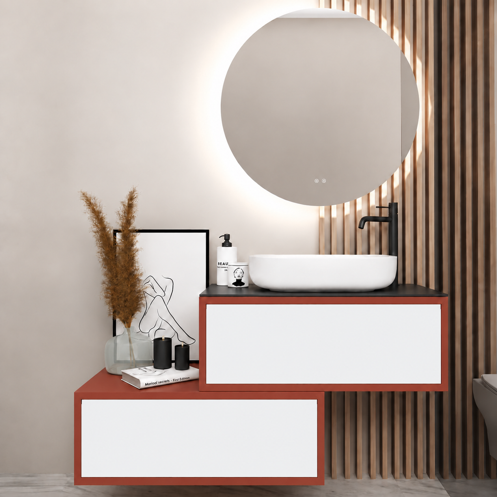 Asymmetrical Drawer vanity - cabinet 165 / drawers 6080 / Black countertop