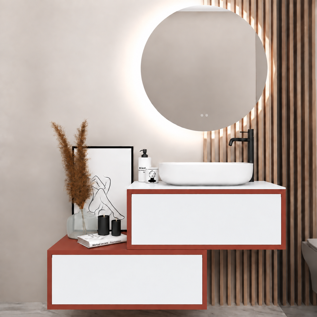 Asymmetrical Drawer vanity - cabinet 165 / drawers 6080 / White countertop