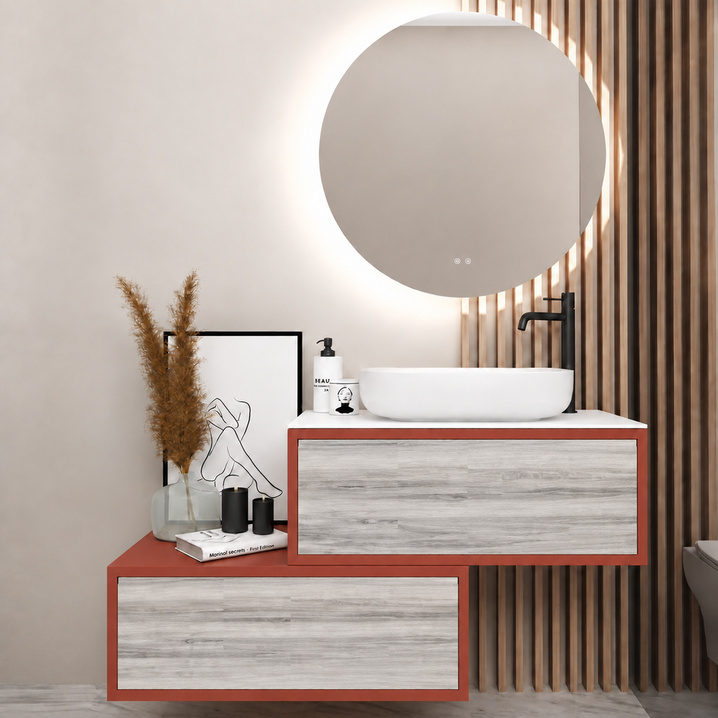 Asymmetrical Drawer vanity - cabinet 165 / drawers 719 / White countertop
