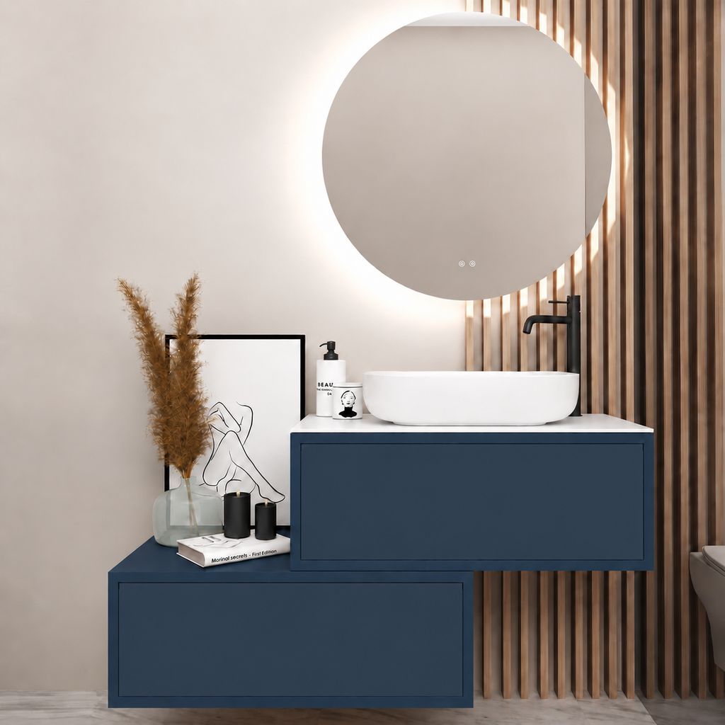 Asymmetrical Drawer vanity - cabinet 167 / drawers 167 / White countertop