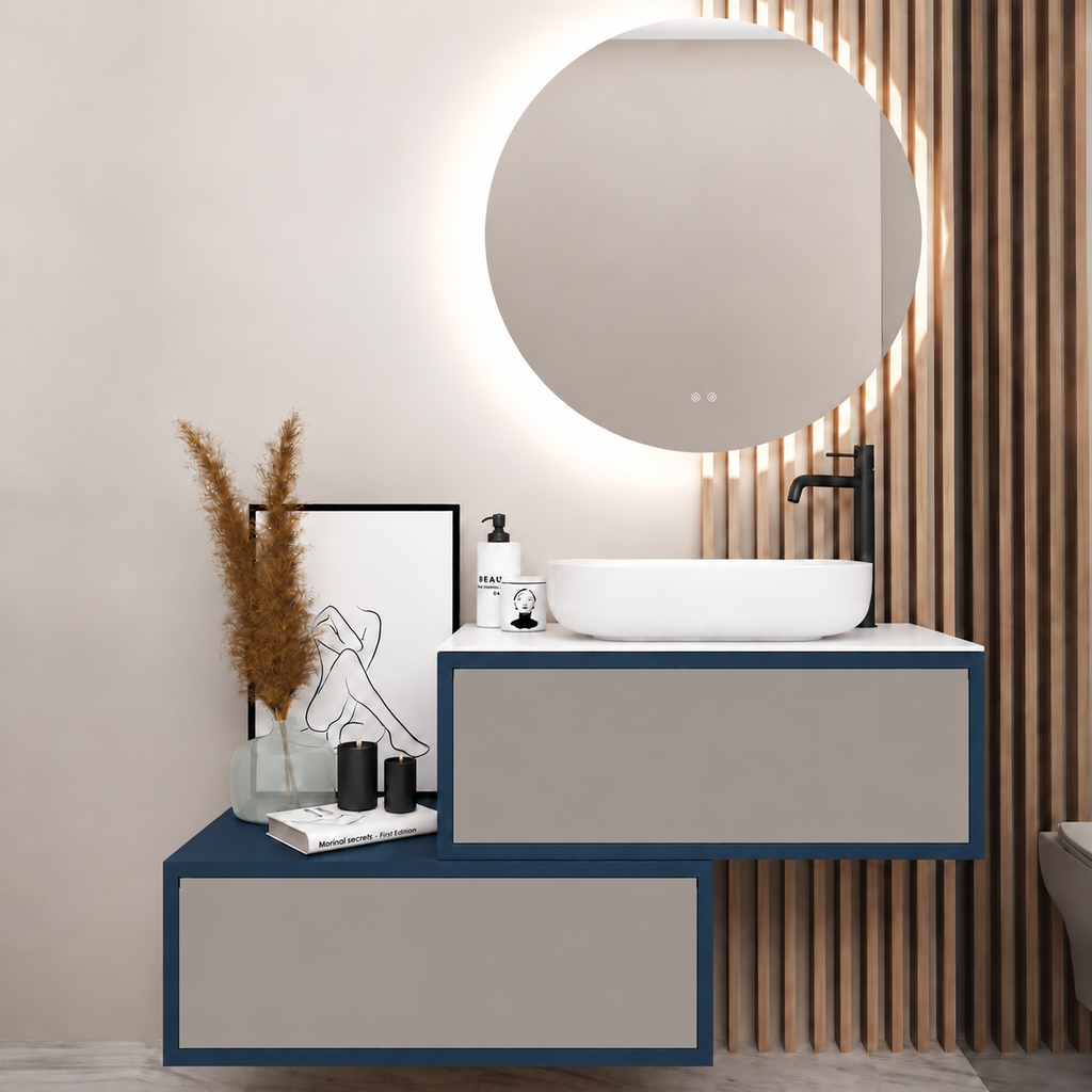 Asymmetrical Drawer vanity - cabinet 167 / drawers 194 / White countertop