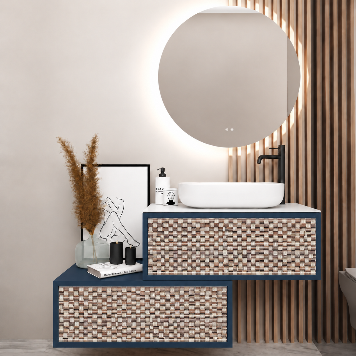 Asymmetrical Drawer vanity - cabinet 167 / drawers 245 / White countertop