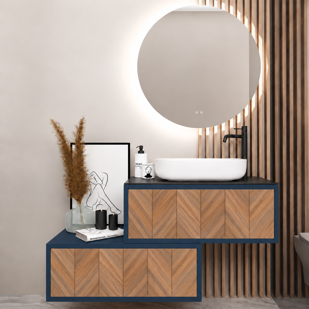 Asymmetrical Drawer vanity - cabinet 167 / drawers 270 / Black countertop