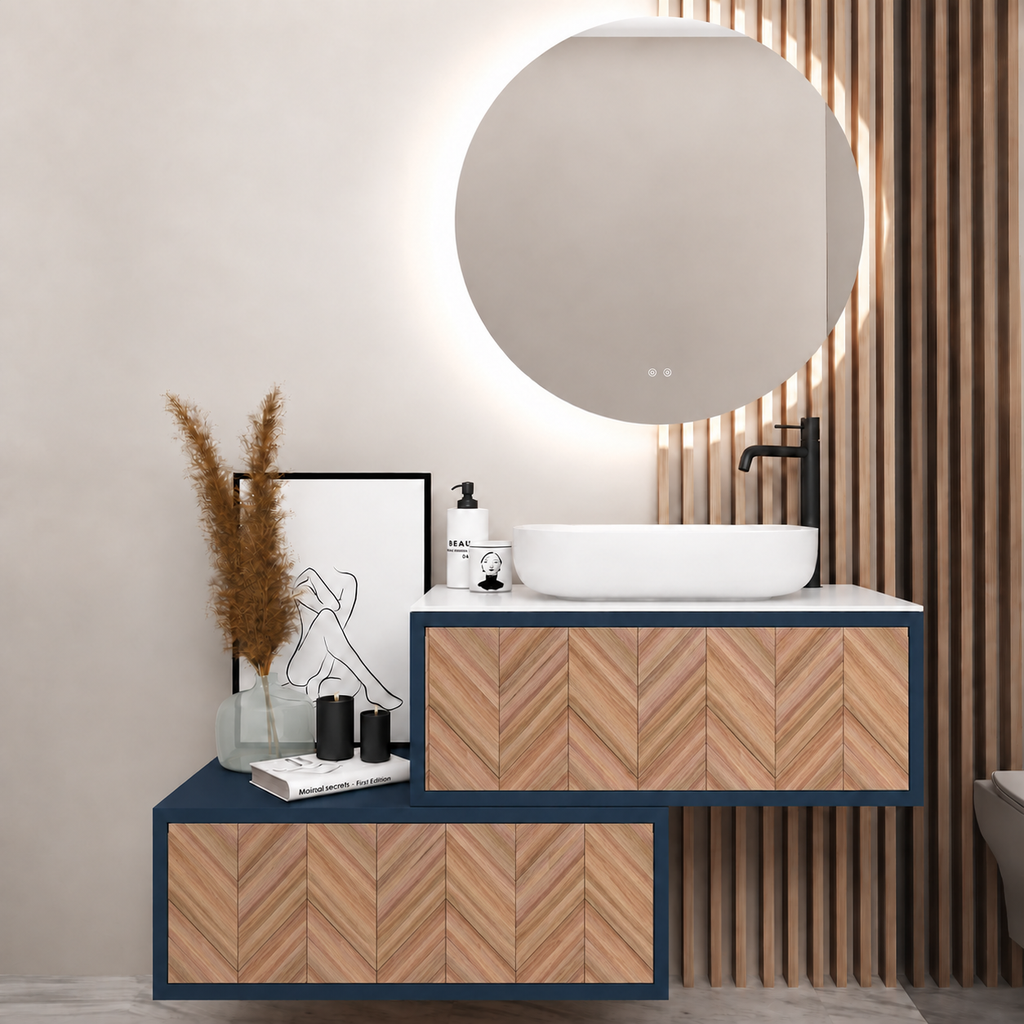 Asymmetrical Drawer vanity - cabinet 167 / drawers 270 / White countertop
