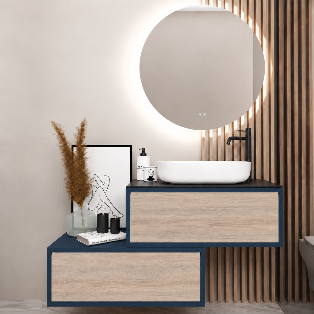 Asymmetrical Drawer vanity - cabinet 167 / drawers 326 / Black countertop