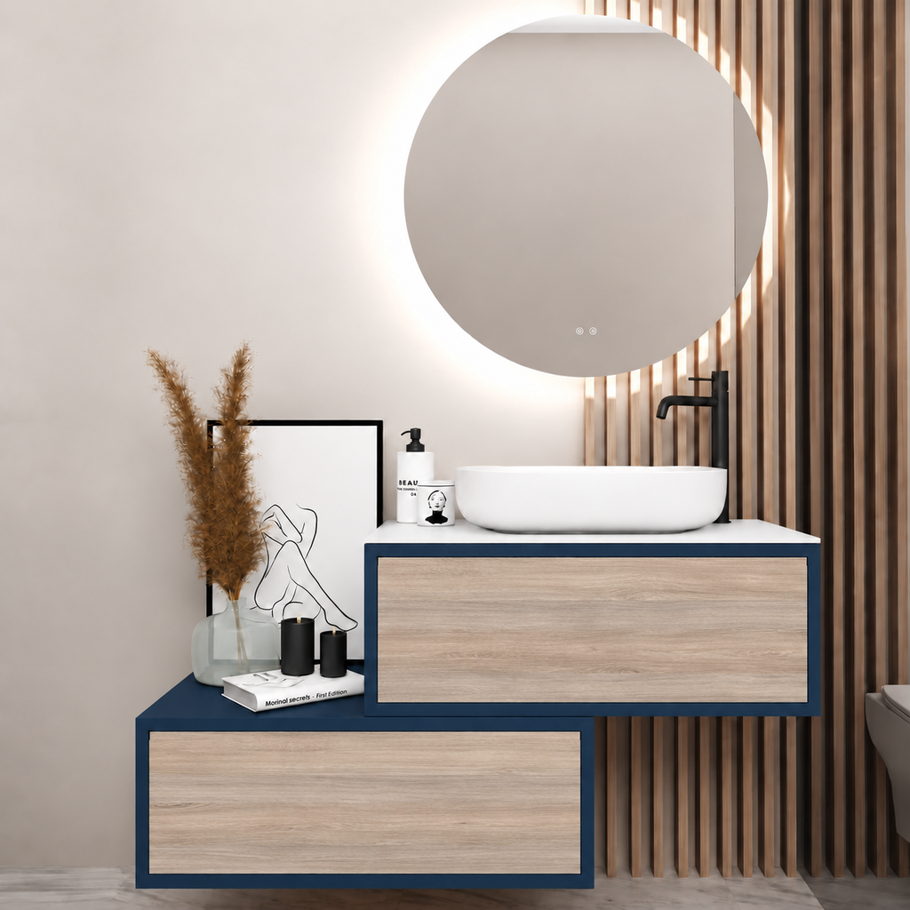 Asymmetrical Drawer vanity - cabinet 167 / drawers 326 / White countertop