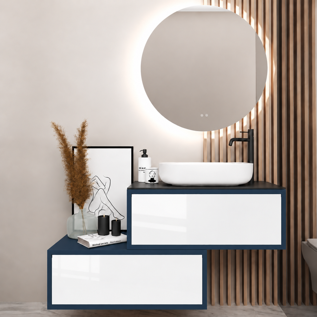 Asymmetrical Drawer vanity - cabinet 167 / drawers 6010 / Black countertop