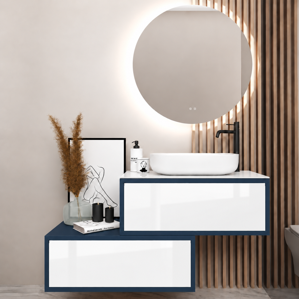 Asymmetrical Drawer vanity - cabinet 167 / drawers 6010 / White countertop