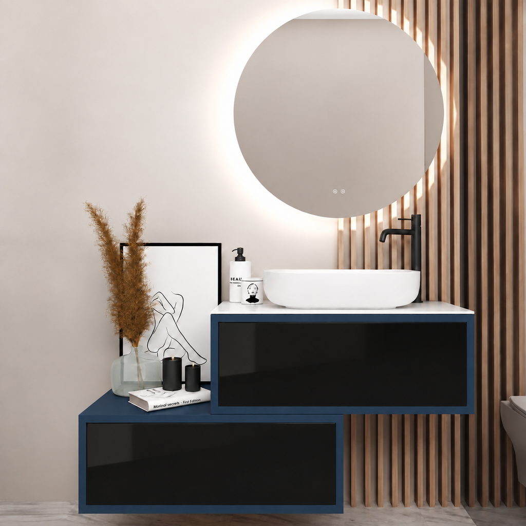 Asymmetrical Drawer vanity - cabinet 167 / drawers 6040 / White countertop