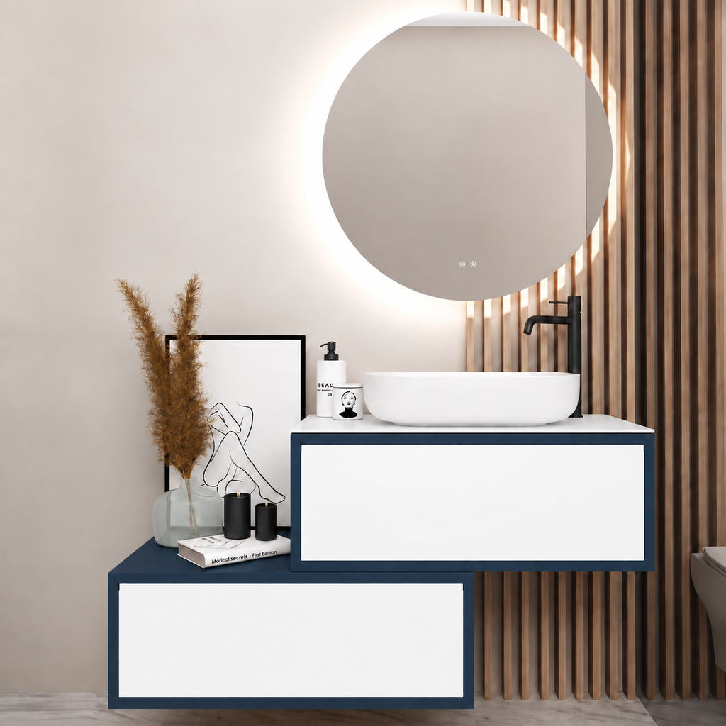 Asymmetrical Drawer vanity - cabinet 167 / drawers 6080 / White countertop