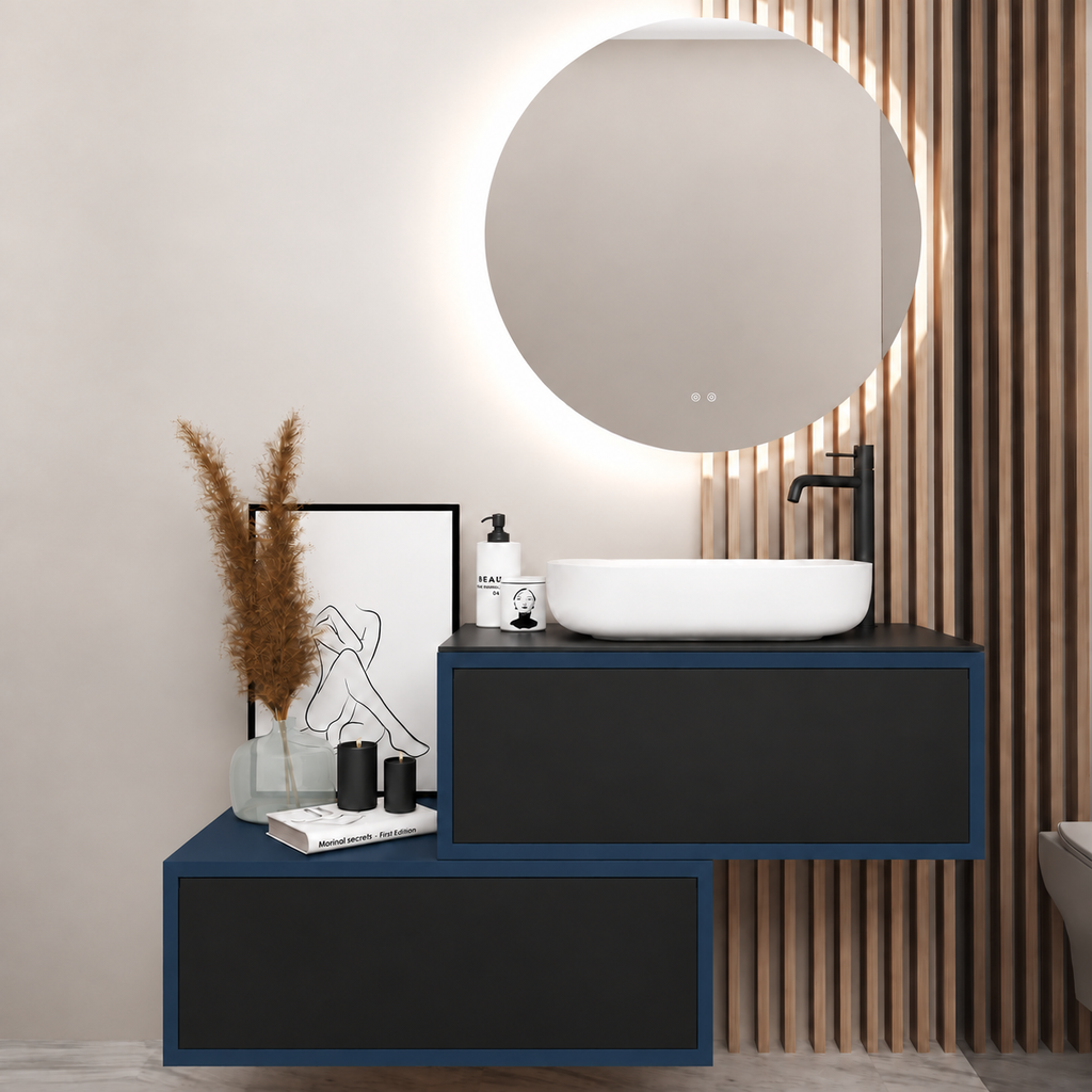 Asymmetrical Drawer vanity - cabinet 167 / drawers 6090 / Black countertop
