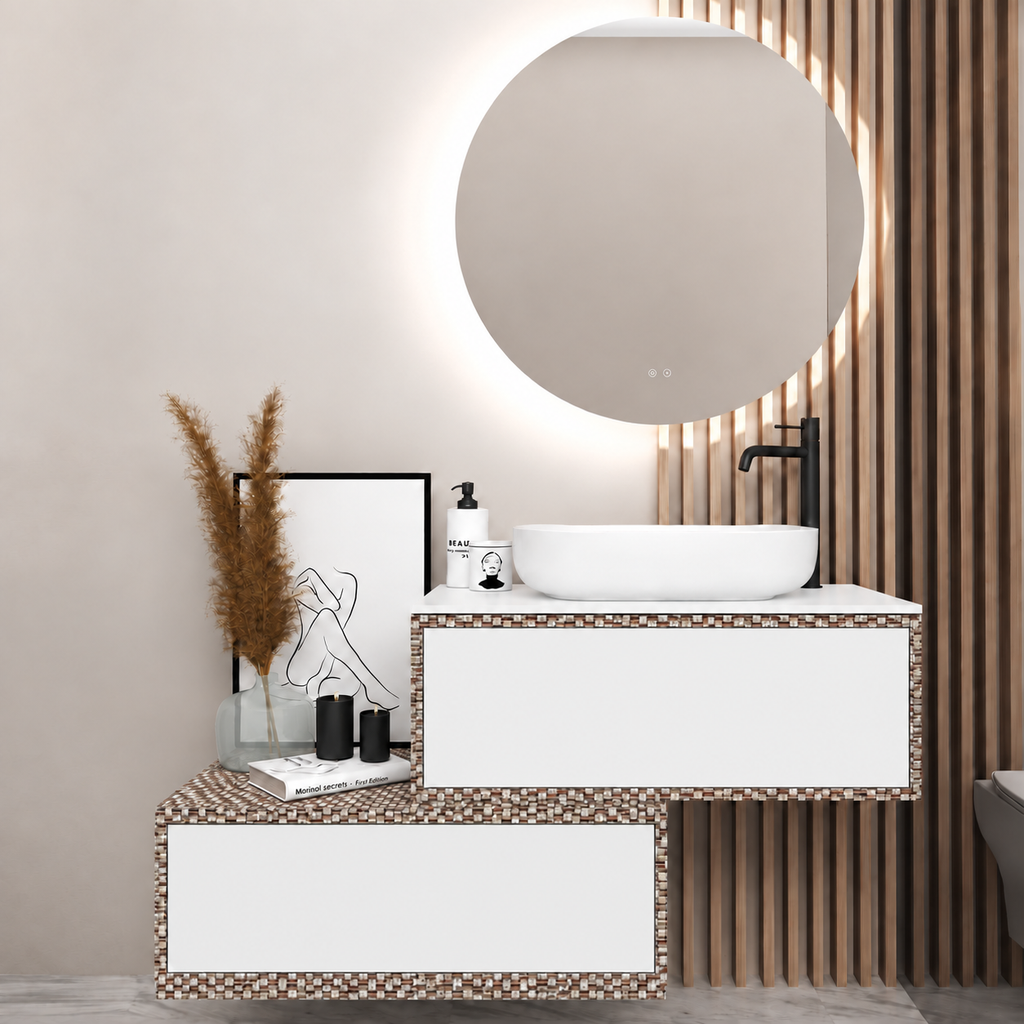 Asymmetrical Drawer vanity - cabinet 245 / drawers 101 / White countertop
