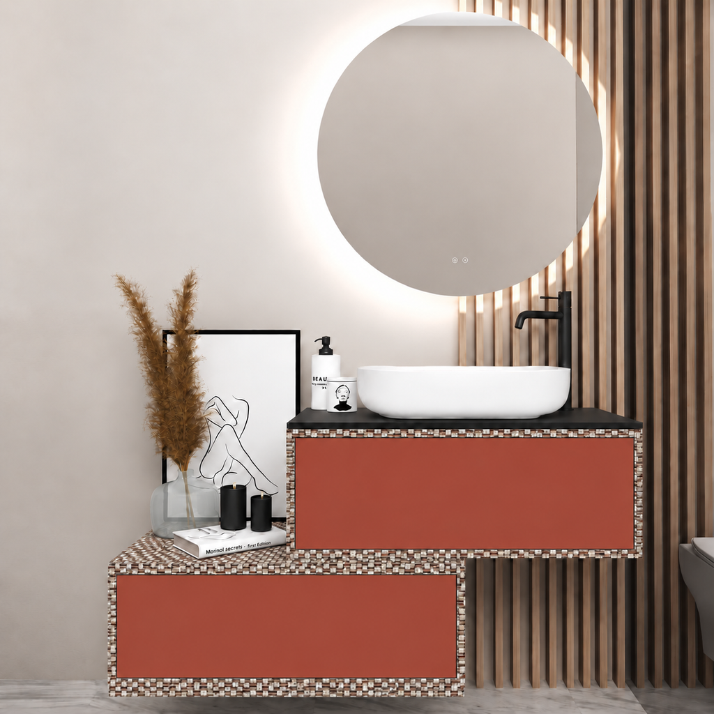 Asymmetrical Drawer vanity - cabinet 245 / drawers 165 / Black countertop
