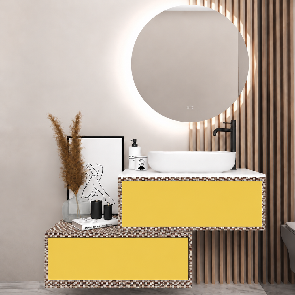 Asymmetrical Drawer vanity - cabinet 245 / drawers 168 / White countertop