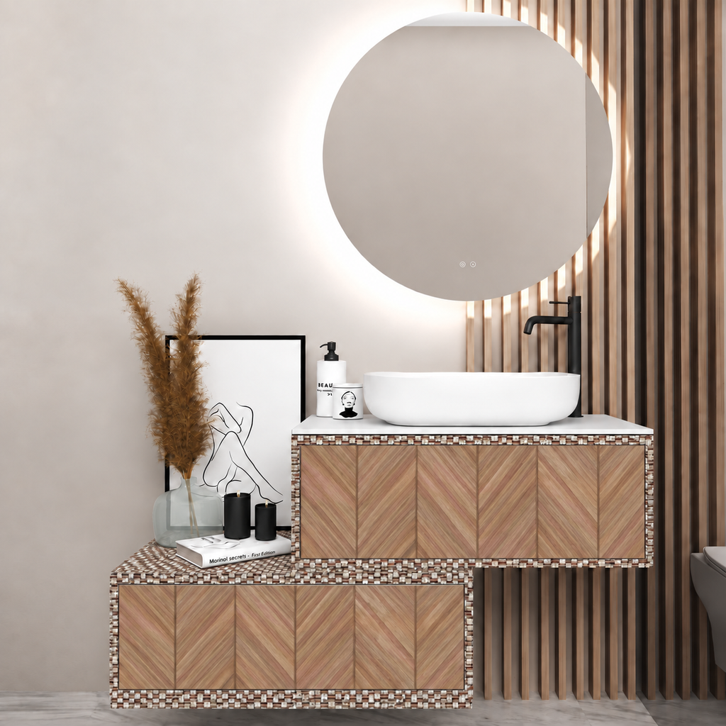 Asymmetrical Drawer vanity - cabinet 245 / drawers 270 / White countertop