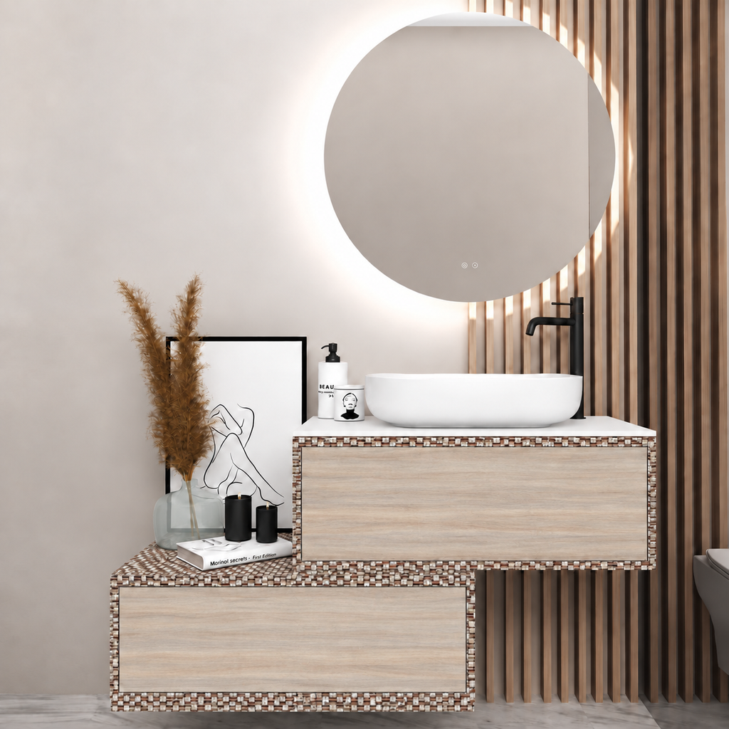 Asymmetrical Drawer vanity - cabinet 245 / drawers 326 / White countertop