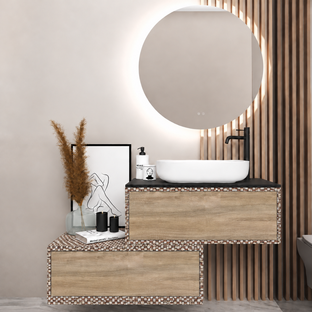 Asymmetrical Drawer vanity - cabinet 245 / drawers 331 / Black countertop
