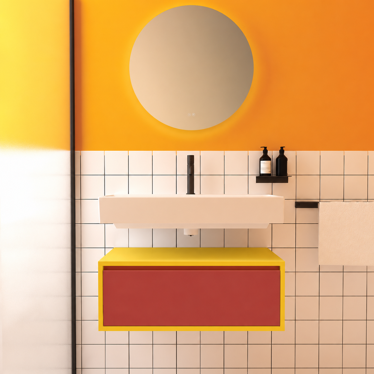Amabile vanity — yellow168 cabinet / drawer finish165, floating separate basin