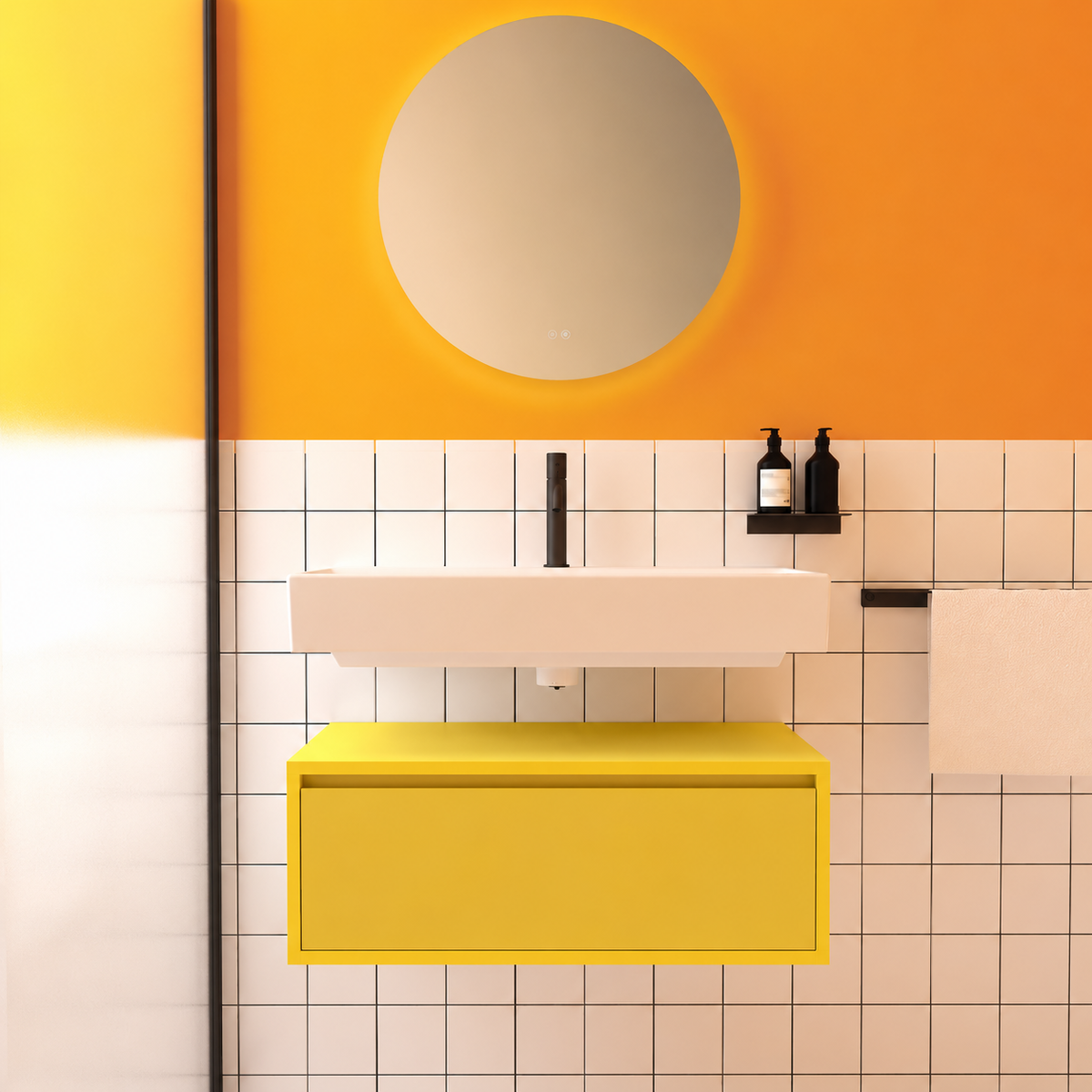 Amabile vanity — yellow168 cabinet / drawer finish168, floating separate basin