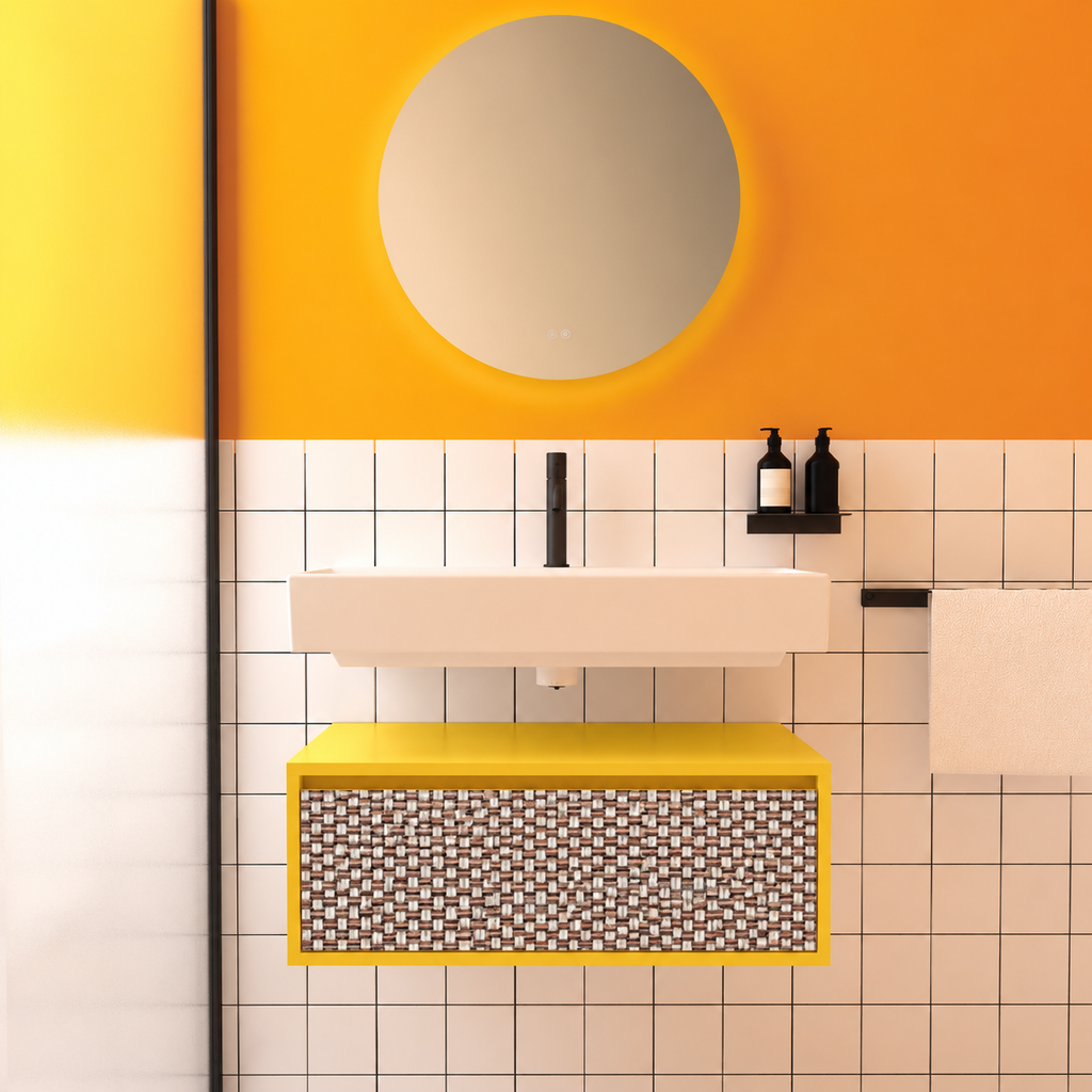 Amabile vanity — yellow168 cabinet / drawer finish245, floating separate basin