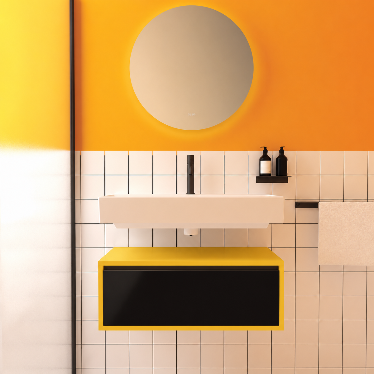 Amabile vanity — yellow168 cabinet / drawer finish6040, floating separate basin
