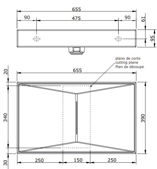 FLUX WALL HUNG/FURNITURE BASIN 655x390x135MM