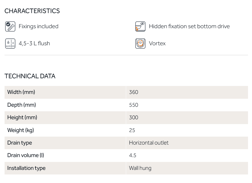 MIRTO ROUND WALL HUNG VORTEX TOILET WHITE