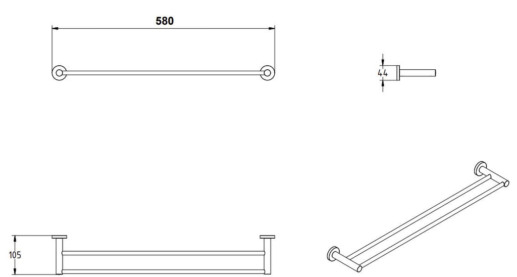 SIGMA BLACK MATTE DOUBLE TOWEL RAIL 58CM