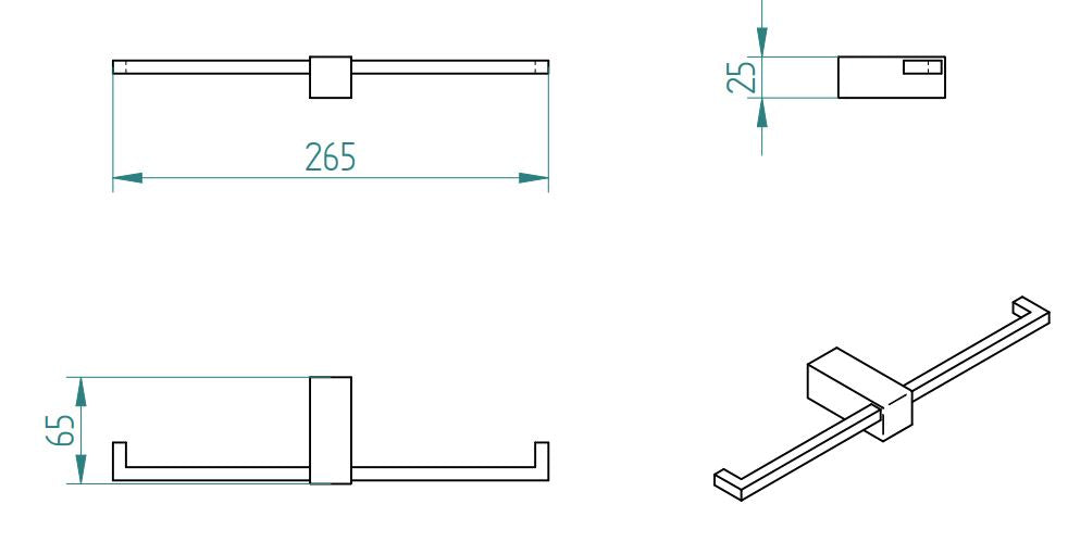 KAPPA DOUBLE TOILET ROLL HOLDER CHROME 26.5×6.5×2.5cm BRASS
