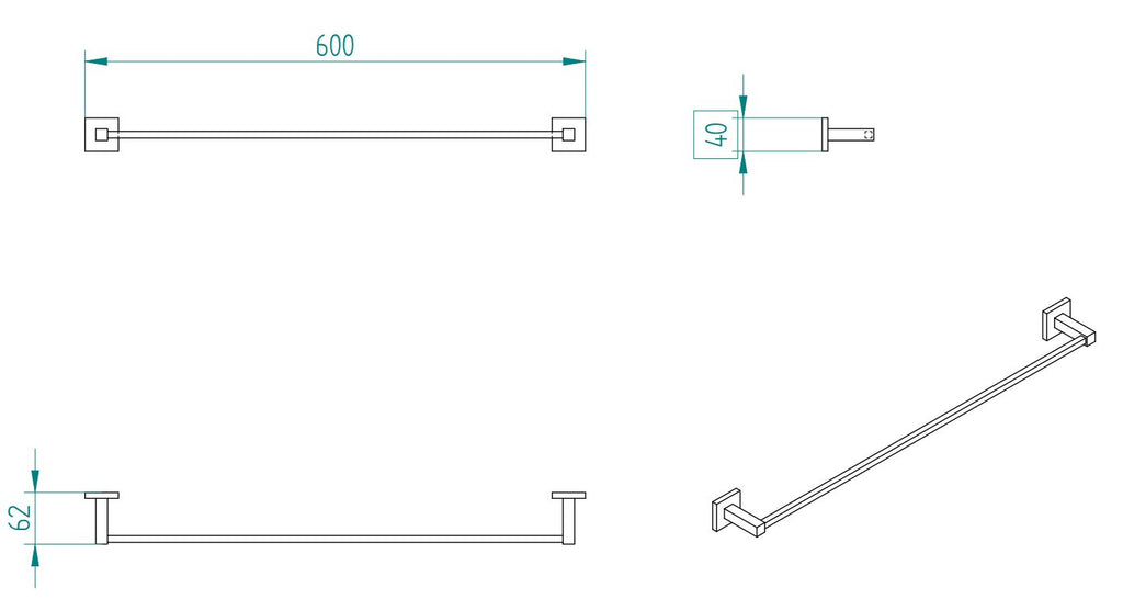 CUBE SINGLE TOWEL RAIL 40CM/60CM