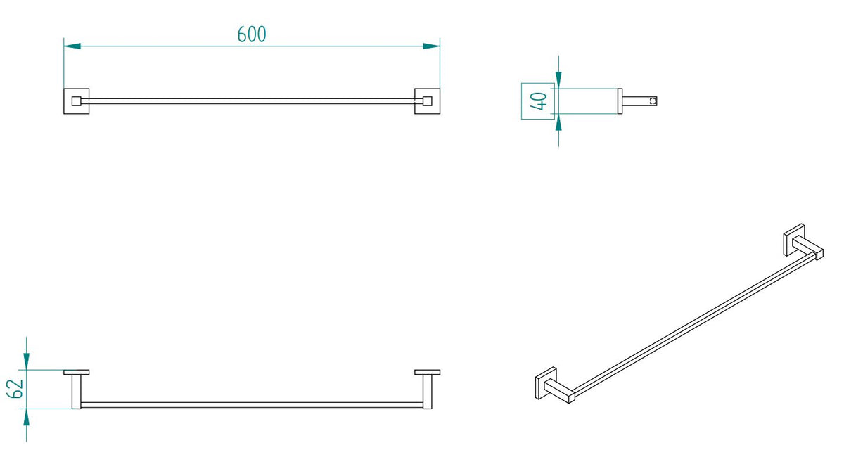 CUBE SINGLE TOWEL RAIL 40CM/60CM