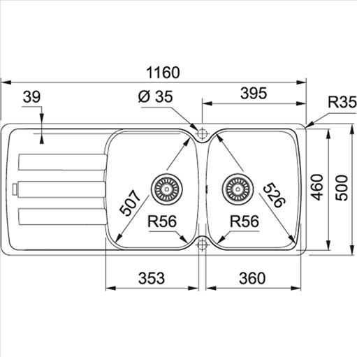 Technical dimensions – FRANKE Antea AZG 621 116X50