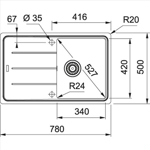 Technical dimensions – FRANKE Basis BFG 611-78 78X50