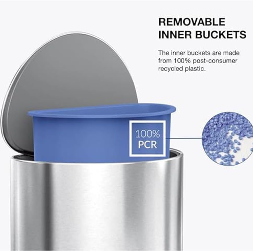 simplehuman 6L semi-Round Step can Brushed Stainless Steel