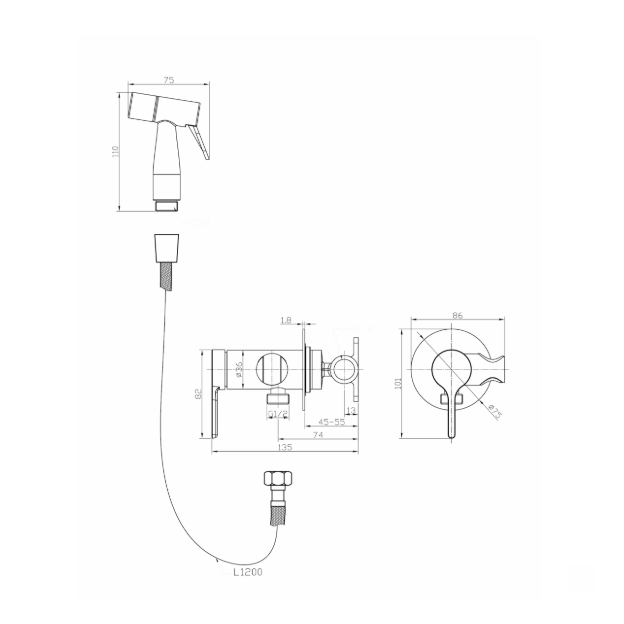 ERA BRUSHED NICKEL BUILT-IN SINGLE LEVER BIDET MIXER