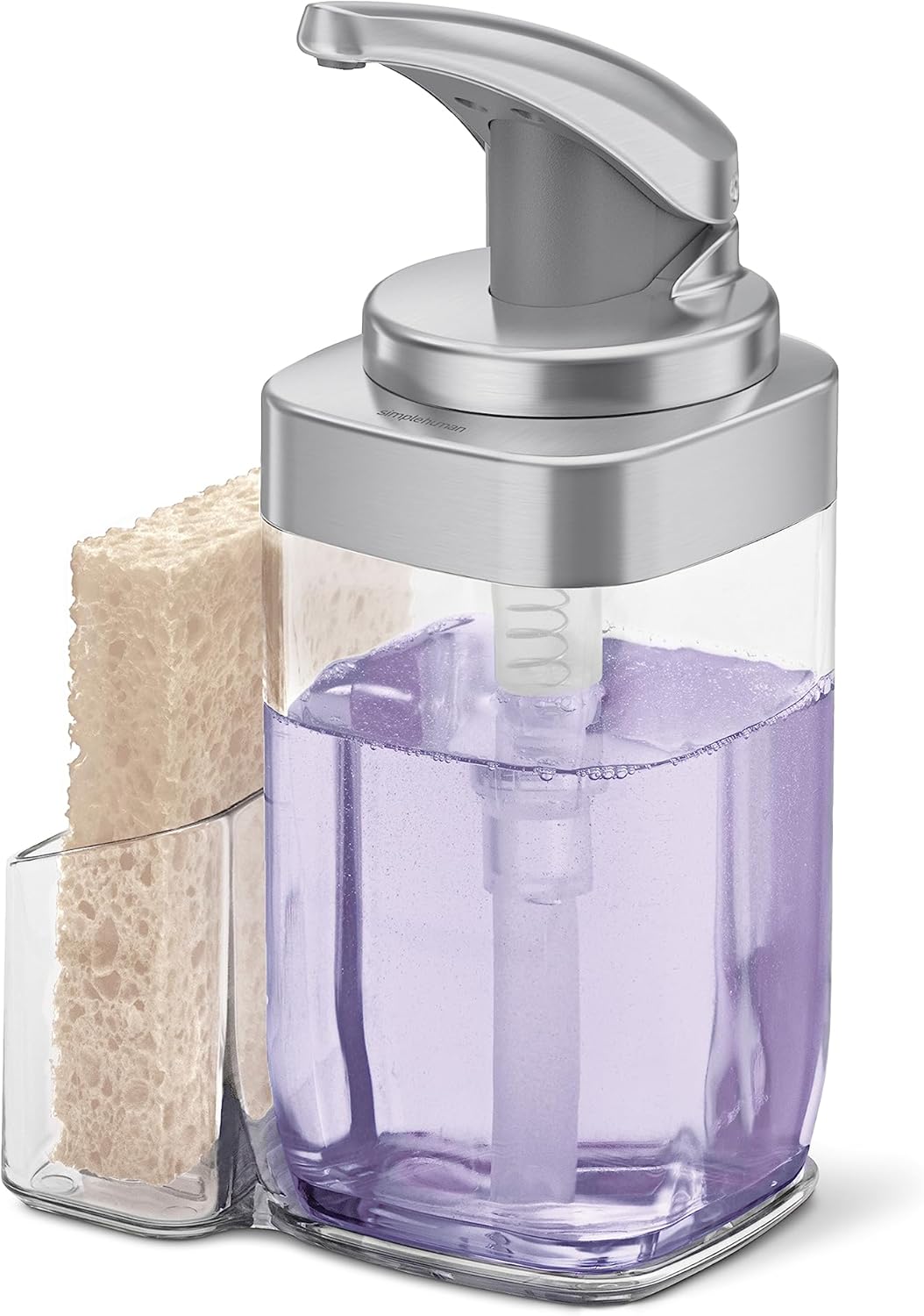 Square Push Pump Soap Dispenser with Sponge Caddy Brushed Nickel 650ml