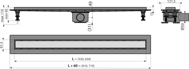 SHOWER DRAIN WITH AN EDGE FOR TWO-SIDED GRID OPTIMAL
