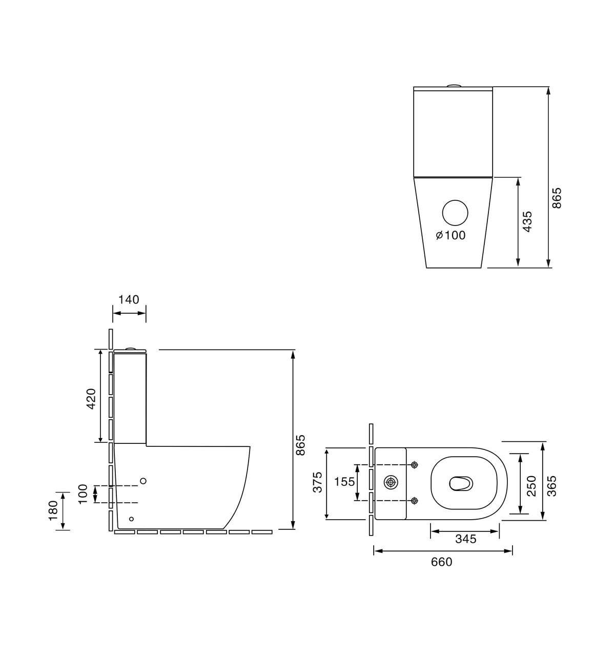 TORNADO ROUND COMPLETE SET TOILET P-TRAP 180MM / S-TRAP 220MM