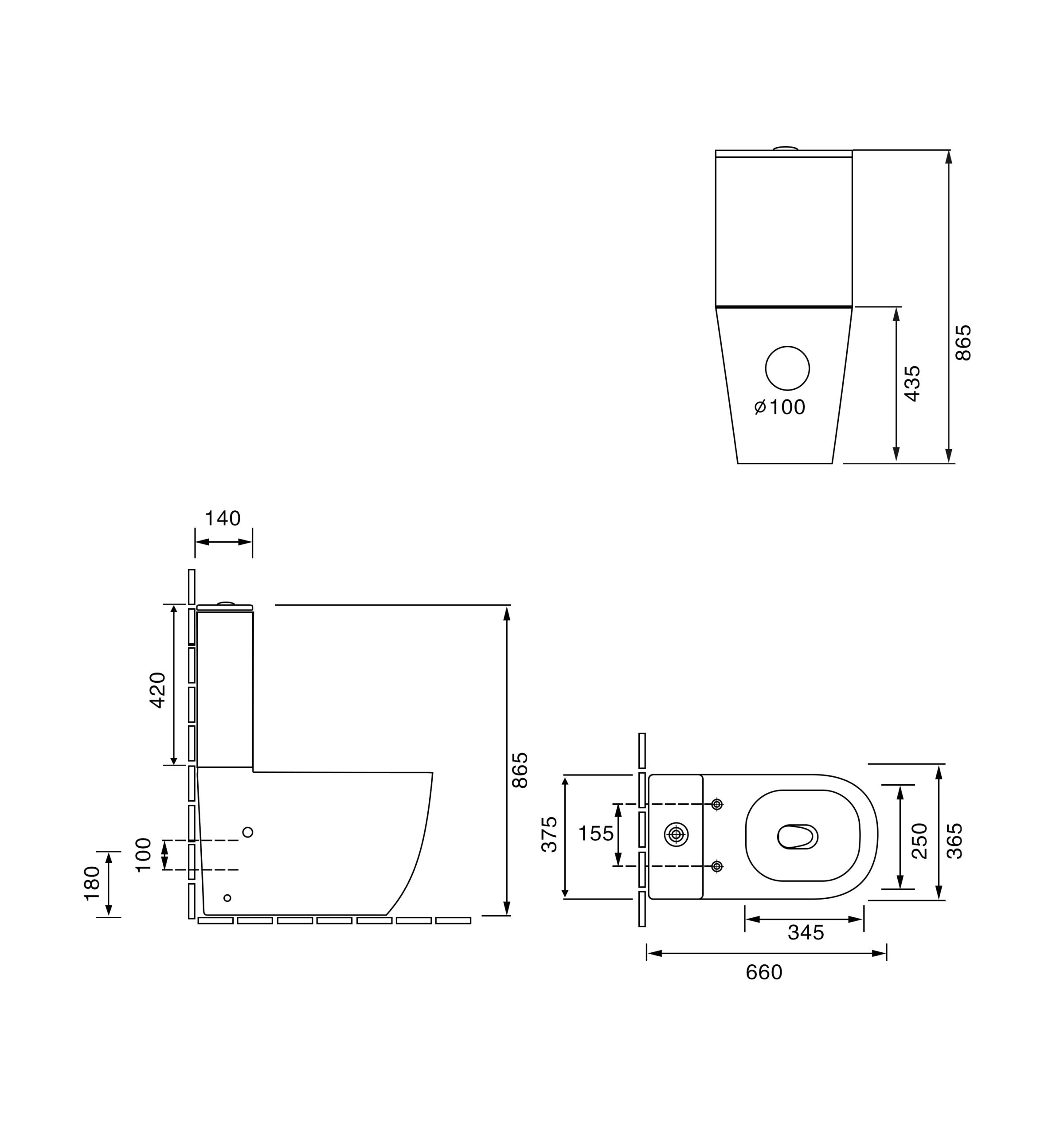 TORNADO ROUND COMPLETE SET TOILET P-TRAP 180MM / S-TRAP 220MM
