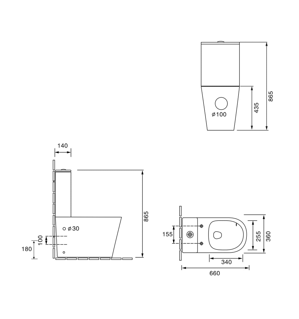 MATRIX TORNADO BLACK MATTE COMPLETE SET TOILET P-TRAP 180MM / S-TRAP 220MM