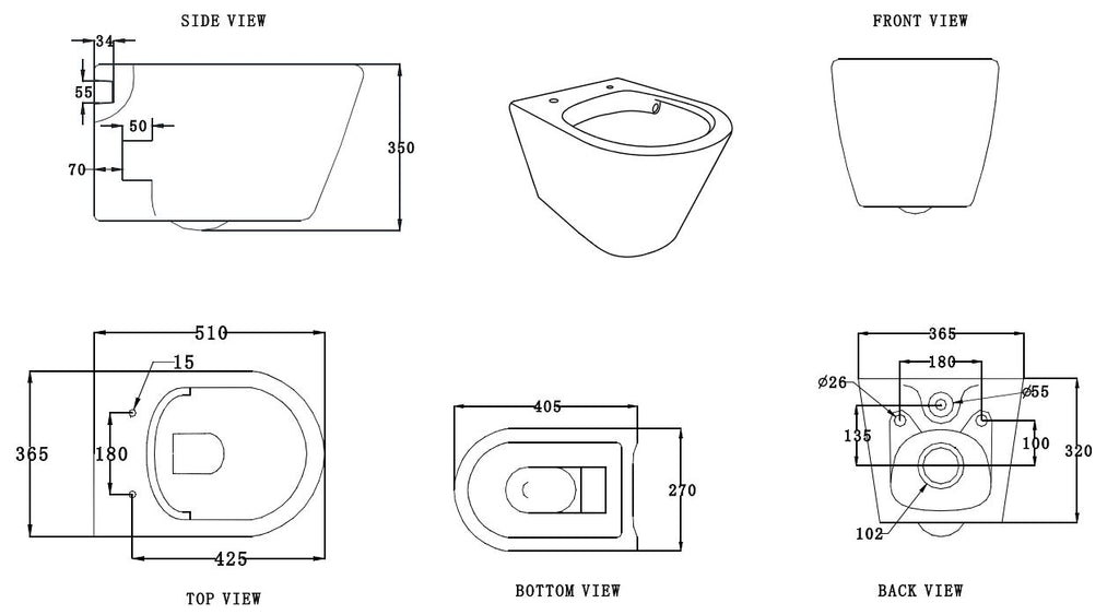 SPELLO RIMLESS WALL HUNG TOILET