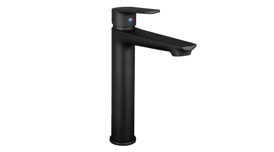 SPRINT SINGLE LEVER BASIN MIXER TALL WITH BRASS POP-UP WASTE BLACK MATT