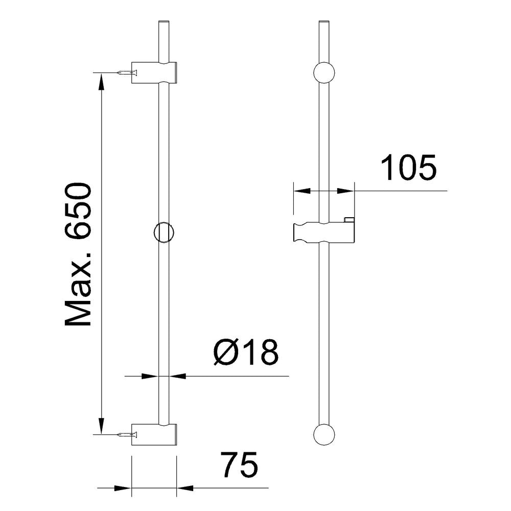 GO! BLACK MATTE SHOWER BAR SET Ø18x700MM
