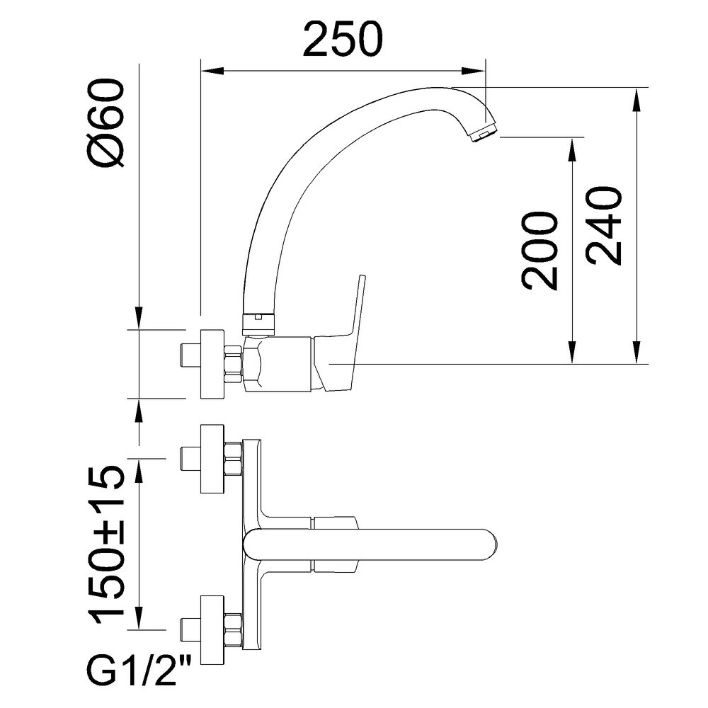GO! SINGLE LEVER WALL MOUNTED CHROME SINK MIXER